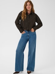 Kaffe Black Kahelie Cropped Check Shirt - Image 2 of 6