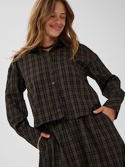 Kaffe Black Kahelie Cropped Check Shirt - Image 3 of 6