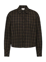 Kaffe Black Kahelie Cropped Check Shirt - Image 5 of 6