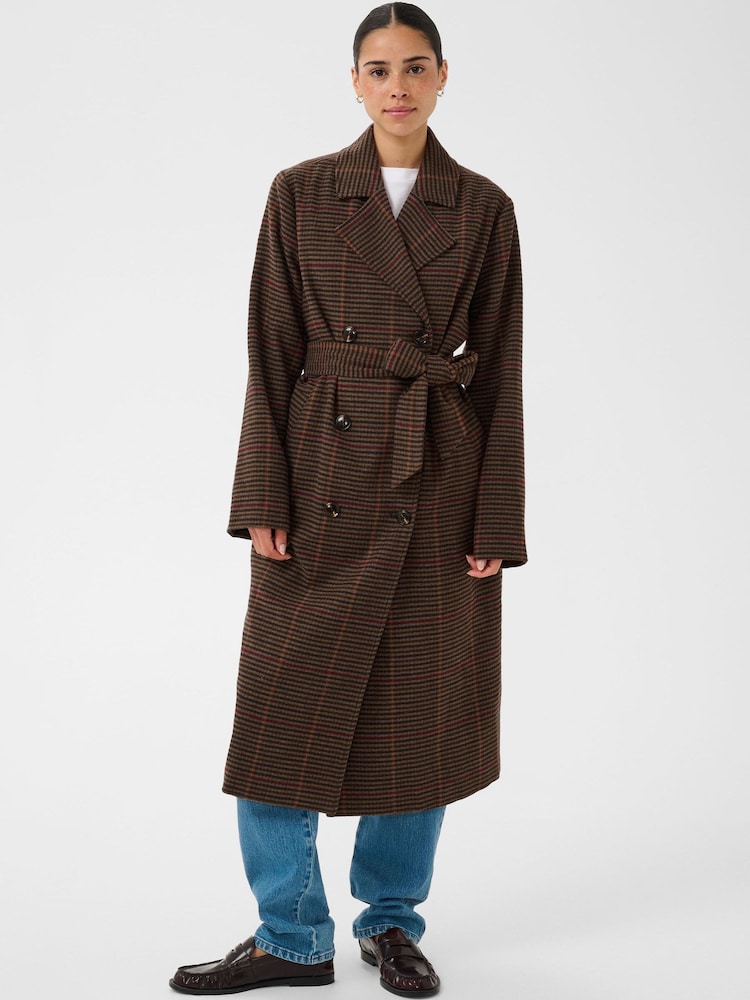 Kaffe Brown Tailored Longline Belted Overcoat - Image 1 of 7 Kaffe Brown Tailored Longline Belted Overcoat - Image 1 of 7