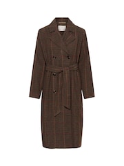 Kaffe Brown Tailored Longline Belted Overcoat - Image 6 of 7