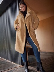 Yours Curve Natural Maxi Borg Coat - Image 1 of 5
