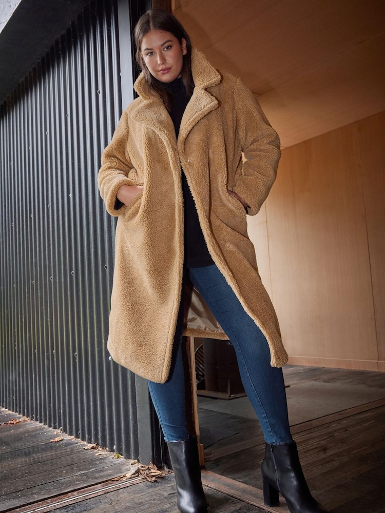 Yours Curve Natural Maxi Borg Coat - Image 1 of 5