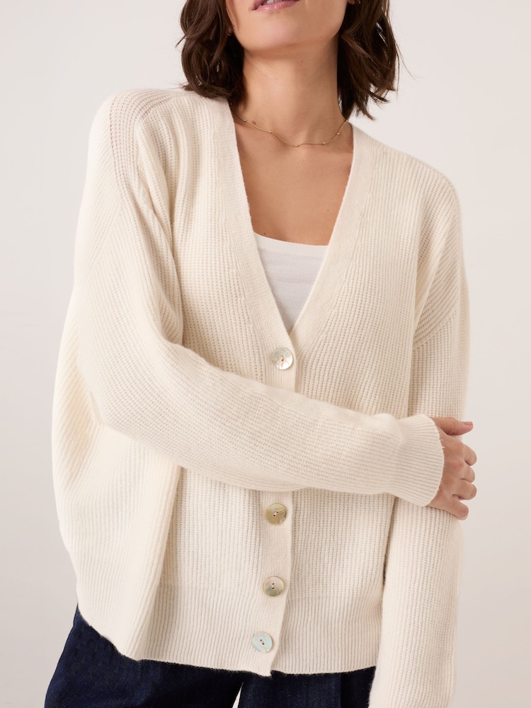 Celtic & Co. White Studio Slouchy Ribbed V-Neck Cardigan - Image 2 of 6 Celtic & Co. White Studio Slouchy Ribbed V-Neck Cardigan - Image 2 of 6