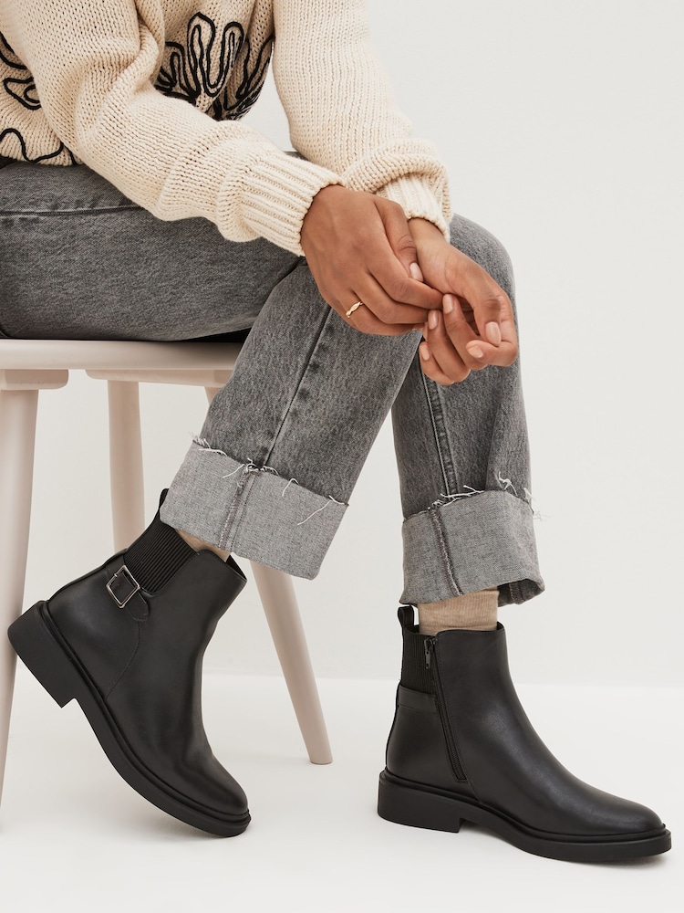 Black Regular/Wide Fit Forever Comfort® Buckle Detail Ankle Boots - Image 1 of 7