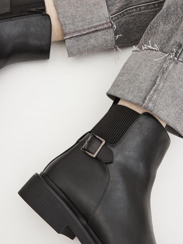 Black Regular/Wide Fit Forever Comfort® Buckle Detail Ankle Boots - Image 2 of 7