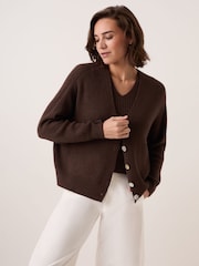 Celtic & Co. Brown Studio Slouchy Ribbed V-Neck Cardigan - Image 1 of 5
