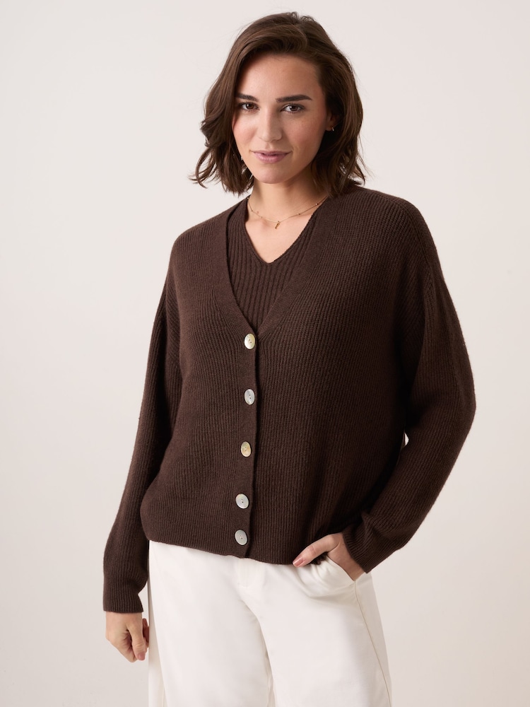 Celtic & Co. Brown Studio Slouchy Ribbed V-Neck Cardigan - Image 2 of 5 Celtic & Co. Brown Studio Slouchy Ribbed V-Neck Cardigan - Image 2 of 5