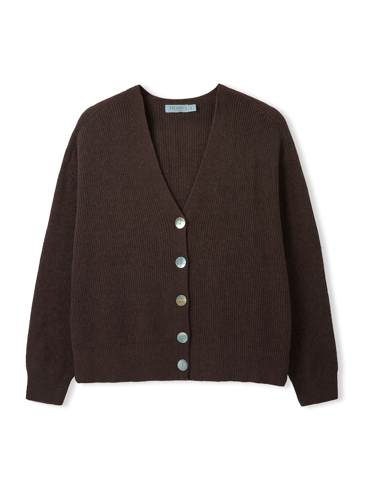 Celtic & Co. Brown Studio Slouchy Ribbed V-Neck Cardigan - Image 5 of 5 Celtic & Co. Brown Studio Slouchy Ribbed V-Neck Cardigan - Image 5 of 5