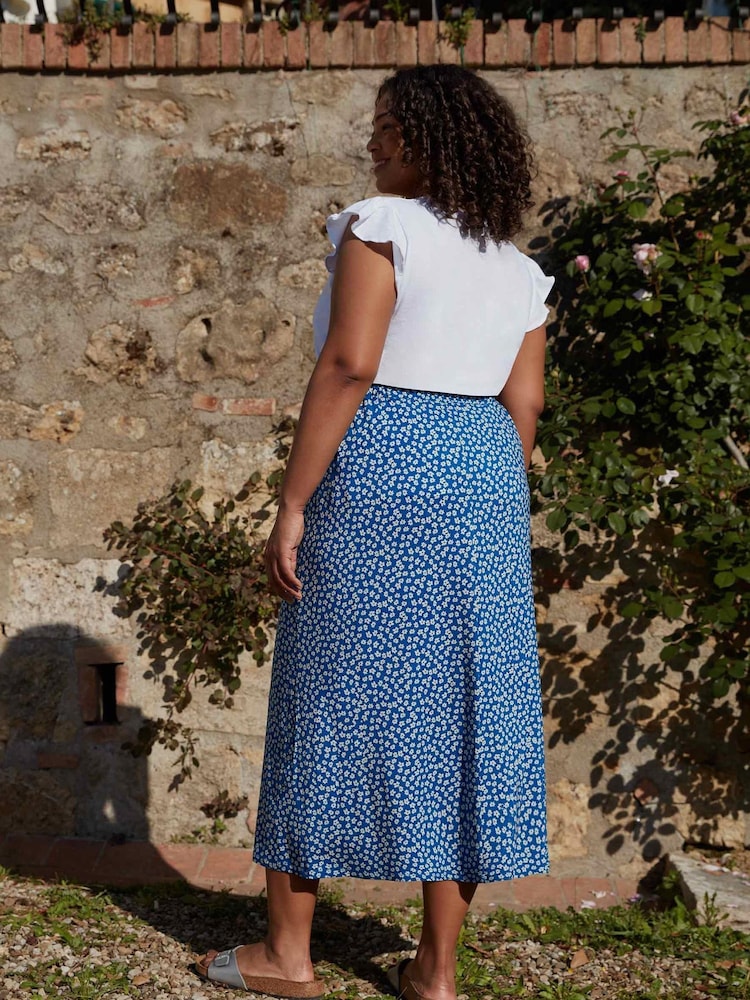 Live Unlimited Blue Ditsy Floral Print Jersey Midi Skirt - Image 2 of 3