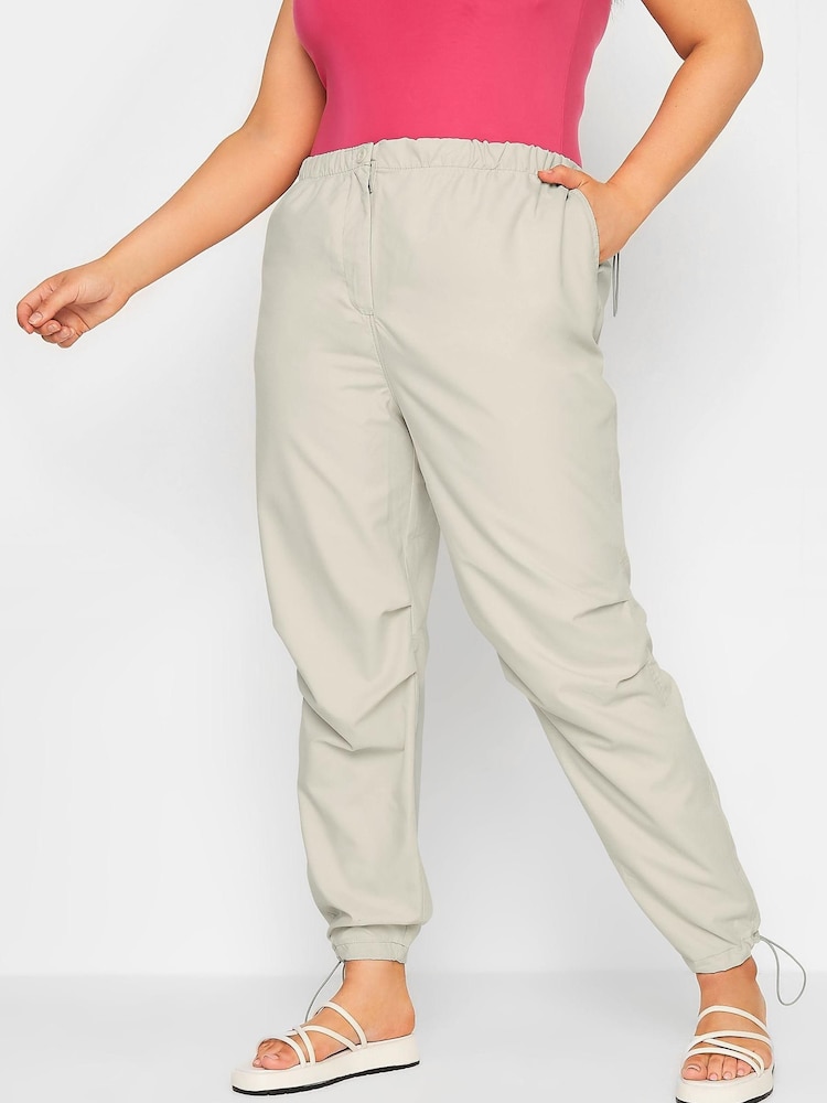 Yours Curve Natural Button Waist Parachute Cargo Trousers - Image 1 of 3