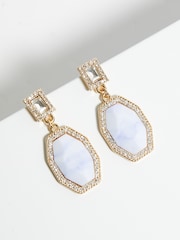 Mood Gold Tone Opal Iridescent Stone Drop Earrings - Image 2 of 3
