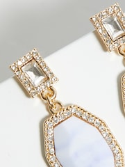 Mood Gold Tone Opal Iridescent Stone Drop Earrings - Image 3 of 3