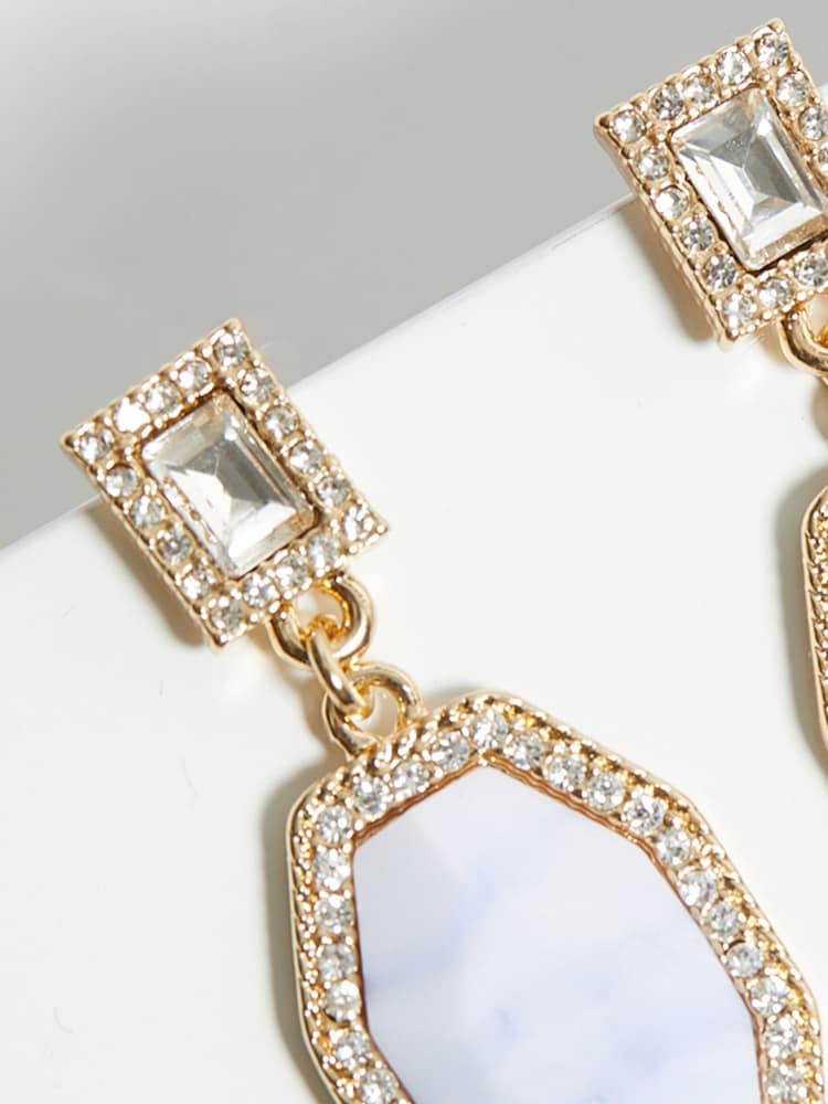Mood Gold Tone Opal Iridescent Stone Drop Earrings - Image 3 of 3