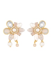 Mood Gold Tone Pearl And Crystal Flower Charm Stud Earrings - Image 1 of 3