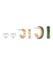 Mood Gold Tone Resin And Heart Mixed Earrings 3 Pack - Image 1 of 2