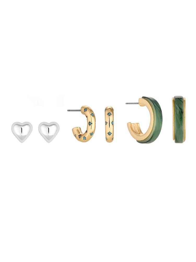 Mood Gold Tone Resin And Heart Mixed Earrings 3 Pack - Image 1 of 2