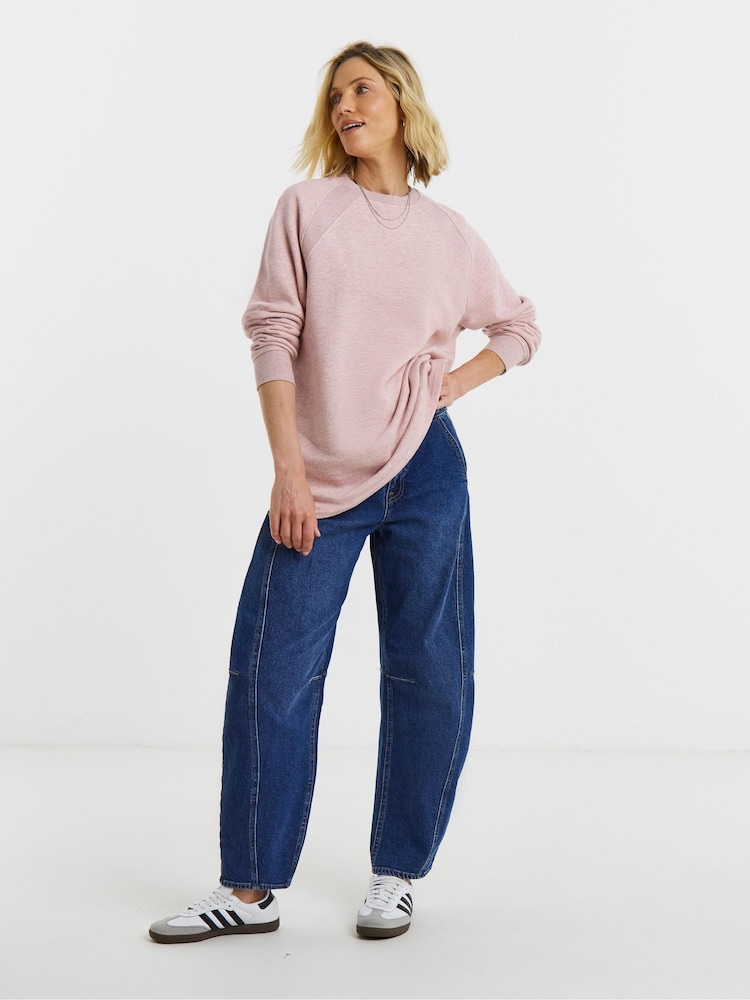 JD Williams Pink Crew Neck  Side Pocket Longline Sweatshirt - Image 1 of 4