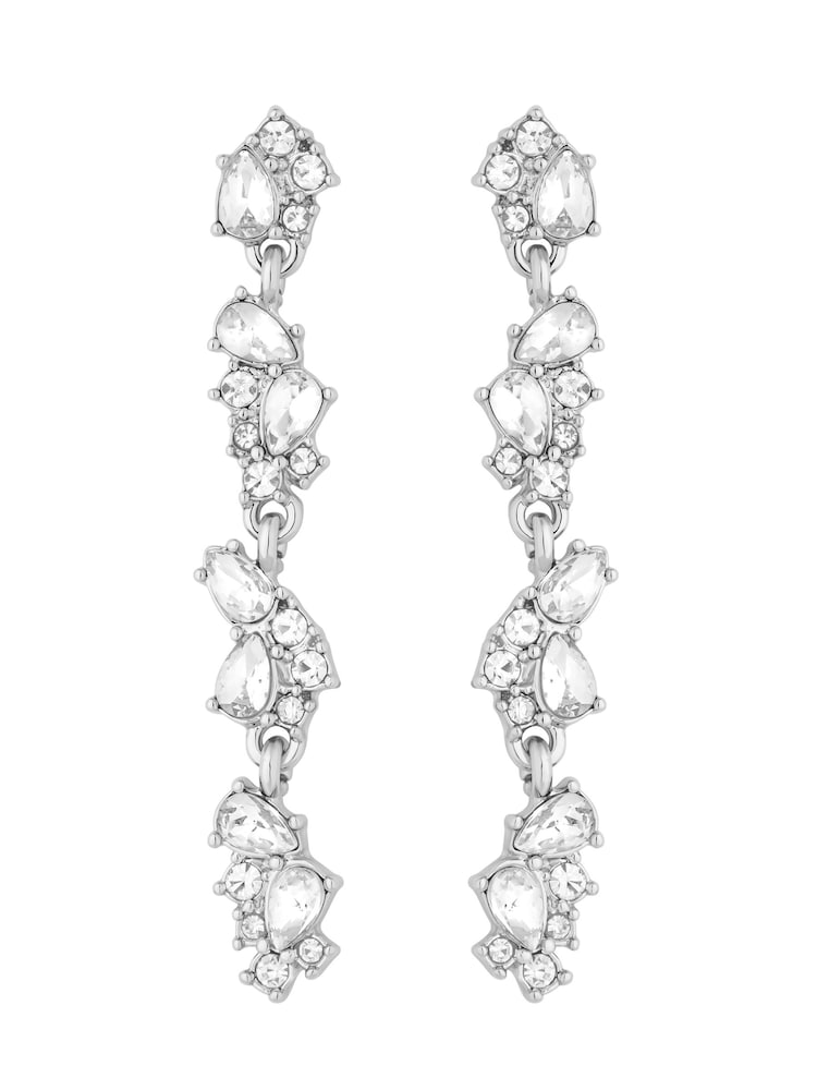 Mood Silver Tone Crystal Mixed Stone Linear Drop Earrings - Image 1 of 3