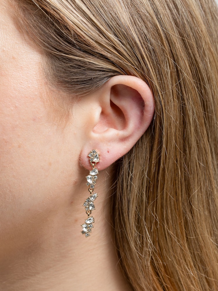 Mood Silver Tone Crystal Mixed Stone Linear Drop Earrings - Image 2 of 3 Mood Silver Tone Crystal Mixed Stone Linear Drop Earrings - Image 2 of 3