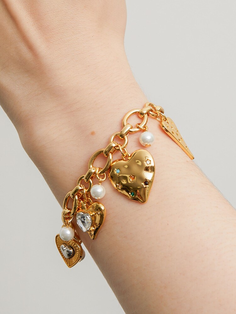 Mood Gold Tone Coloured Crystal Meaningful Heart Charm Bracelet - Image 1 of 4