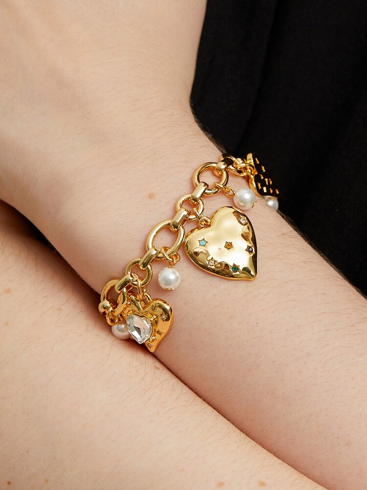 Mood Gold Tone Coloured Crystal Meaningful Heart Charm Bracelet - Image 2 of 4