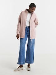 JD Williams Pink Fleece Longline Zip Through Jacket - Image 1 of 4