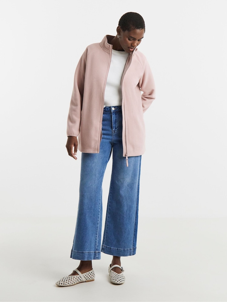 JD Williams Pink Fleece Longline Zip Through Jacket - Image 1 of 4