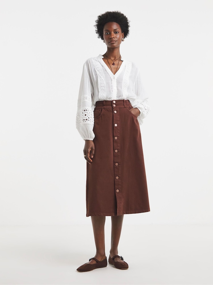 JD Williams Elasticated Waist Button Through Midi Skirt - Bild 1 von 4 JD Williams Elasticated Waist Button Through Midi Skirt - Bild 1 von 4