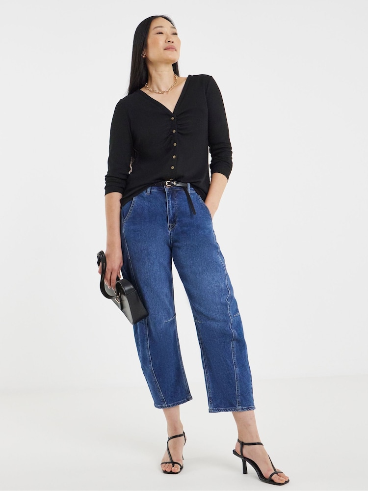 JD Williams Black Long Sleeve Ribbed Ruched Front Cardigan - Image 1 of 4 JD Williams Black Long Sleeve Ribbed Ruched Front Cardigan - Image 1 of 4
