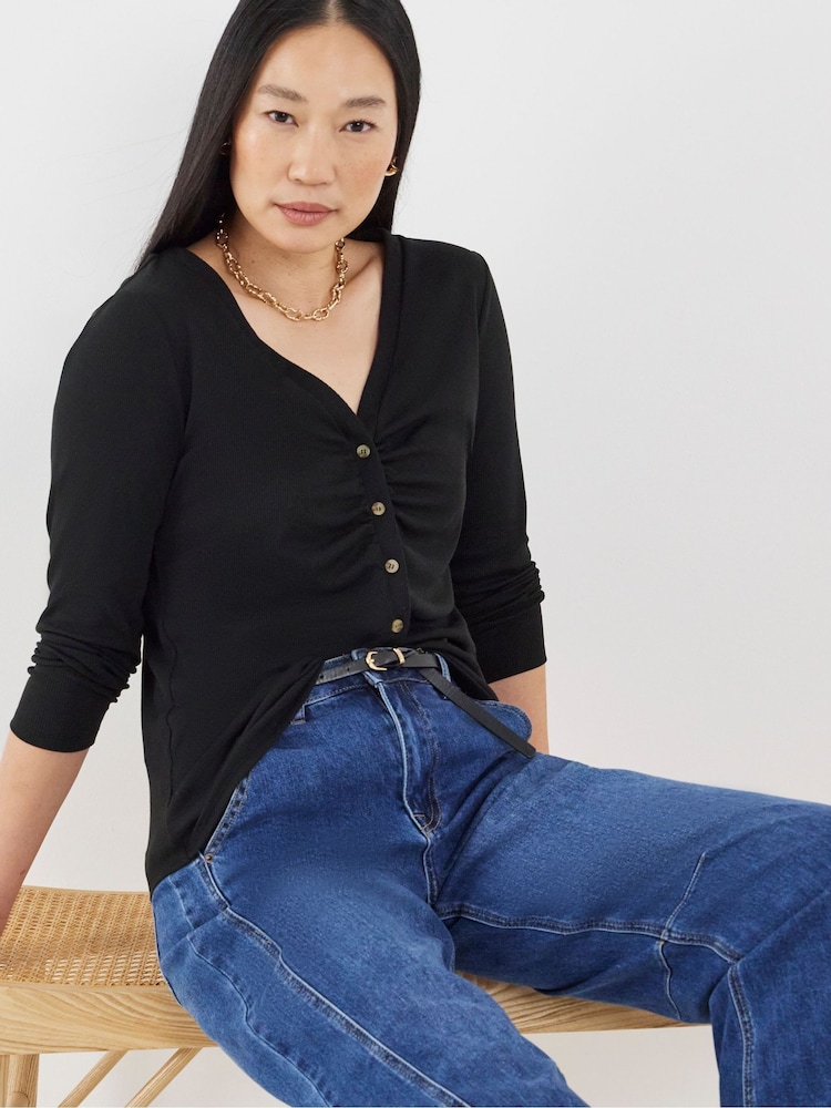 JD Williams Black Long Sleeve Ribbed Ruched Front Cardigan - Image 2 of 4 JD Williams Black Long Sleeve Ribbed Ruched Front Cardigan - Image 2 of 4
