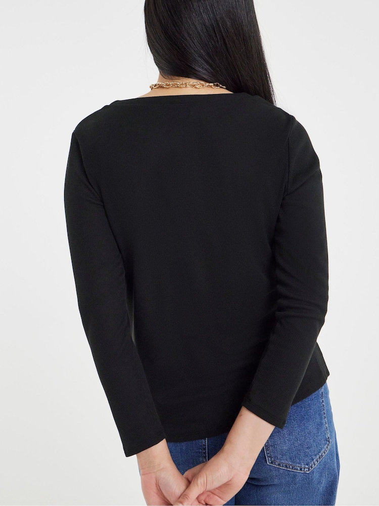 JD Williams Black Long Sleeve Ribbed Ruched Front Cardigan - Image 4 of 4 JD Williams Black Long Sleeve Ribbed Ruched Front Cardigan - Image 4 of 4