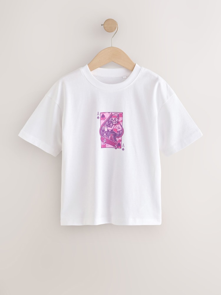 White Ace Card Relaxed Fit Short Sleeve Graphic T-Shirt (3-16yrs) - Image 1 of 3 White Ace Card Relaxed Fit Short Sleeve Graphic T-Shirt (3-16yrs) - Image 1 of 3