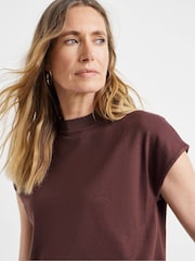 JD Williams Brown V-Neck Short Sleeve Funnel Neck T-Shirt - Image 4 of 4