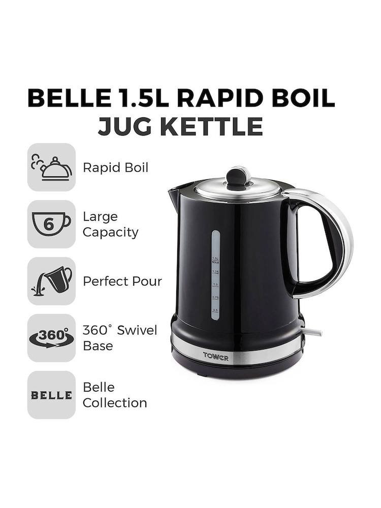 Tower Black Belle 1.5L 3KW Jug Kettle - Image 2 of 8
