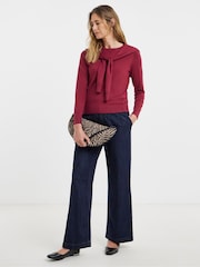 JD Williams Red Scarf Detail V-Neck Jumper - Image 1 of 4