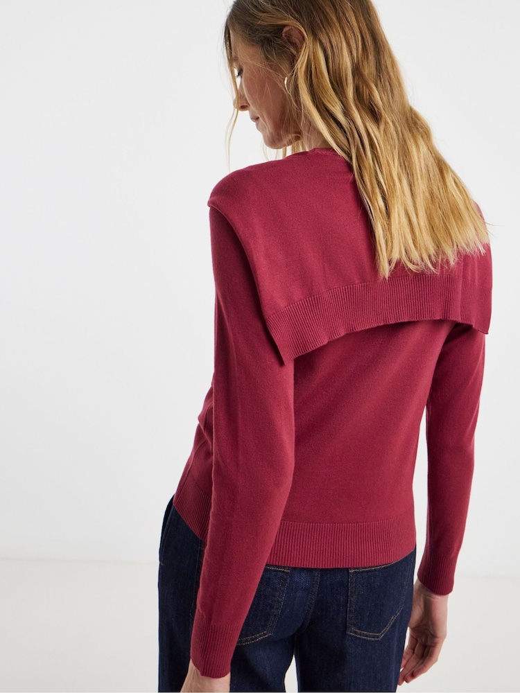 JD Williams Red Scarf Detail V-Neck Jumper - Image 2 of 4