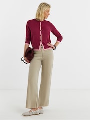 JD Williams Pink Contrast Detail Crew Neck Cardigan - Image 1 of 4