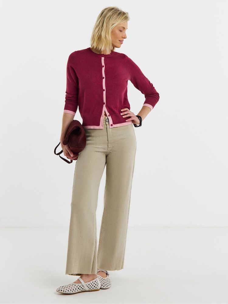 JD Williams Pink Contrast Detail Crew Neck Cardigan - Image 1 of 4