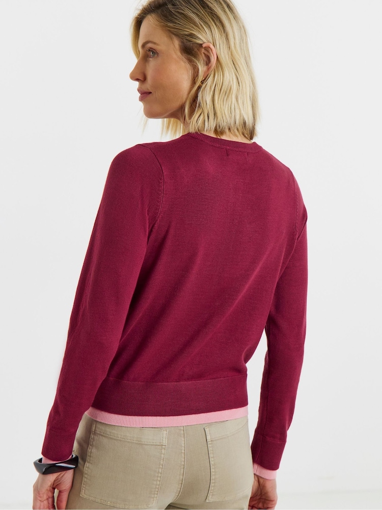 JD Williams Pink Contrast Detail Crew Neck Cardigan - Image 2 of 4