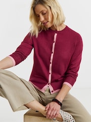 JD Williams Pink Contrast Detail Crew Neck Cardigan - Image 3 of 4