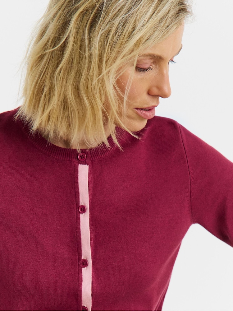 JD Williams Pink Contrast Detail Crew Neck Cardigan - Image 4 of 4