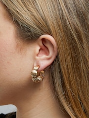 Mood Gold Tone Recycled Polished Tapered Ribbed Hoop Earrings - Image 2 of 4