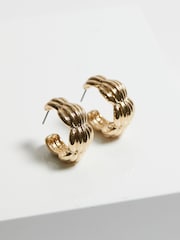 Mood Gold Tone Recycled Polished Tapered Ribbed Hoop Earrings - Image 3 of 4