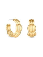 Mood Gold Tone Recycled Polished Tapered Ribbed Hoop Earrings - Image 4 of 4