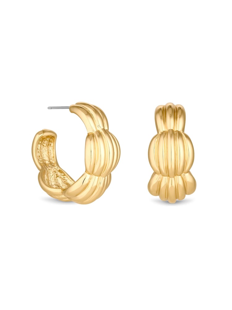 Mood Gold Tone Recycled Polished Tapered Ribbed Hoop Earrings - Image 4 of 4