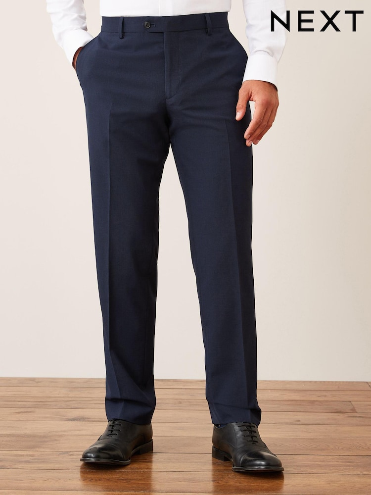Navy Blue Tailored Wool Mix Textured Suit: Trousers - Image 1 of 8