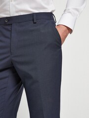 Navy Blue Tailored Wool Mix Textured Suit: Trousers - Image 3 of 8