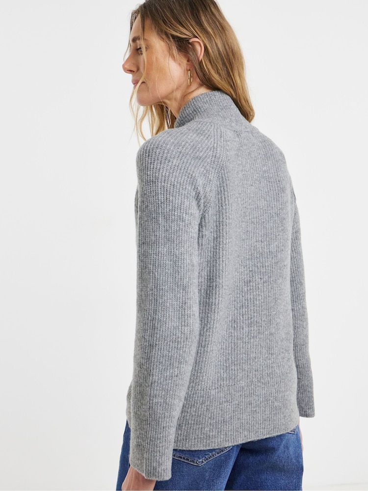 JD Williams Grey Sponge Rib Zip Through Cardigan - Image 2 of 4 JD Williams Grey Sponge Rib Zip Through Cardigan - Image 2 of 4