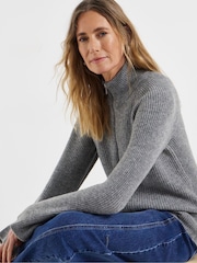 JD Williams Grey Sponge Rib Zip Through Cardigan - Image 3 of 4